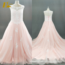 ED Bridal Custom Made GuangZhou Cap Sleeve See Through Back Pêssego Pink Tulle Alibaba Vestido de Noiva
